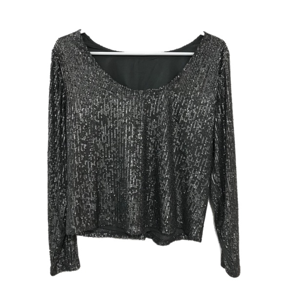 Halogen Dark Grey Metallic Sequin Long Sleeve Top - Picture 4 of 7